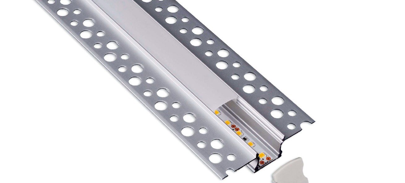 Perfil de aluminio para pladur con ala perforada para enlucir