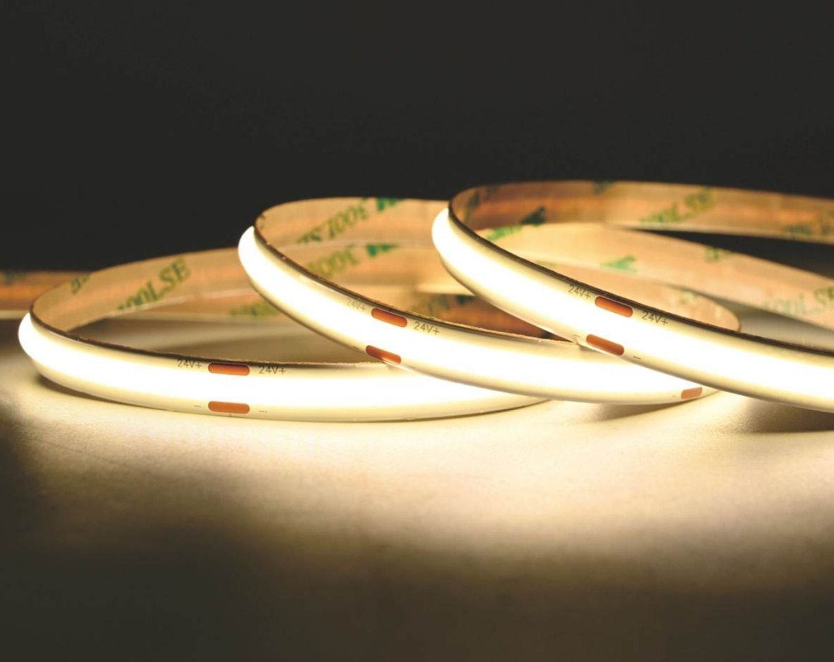 White COB LED strip lit