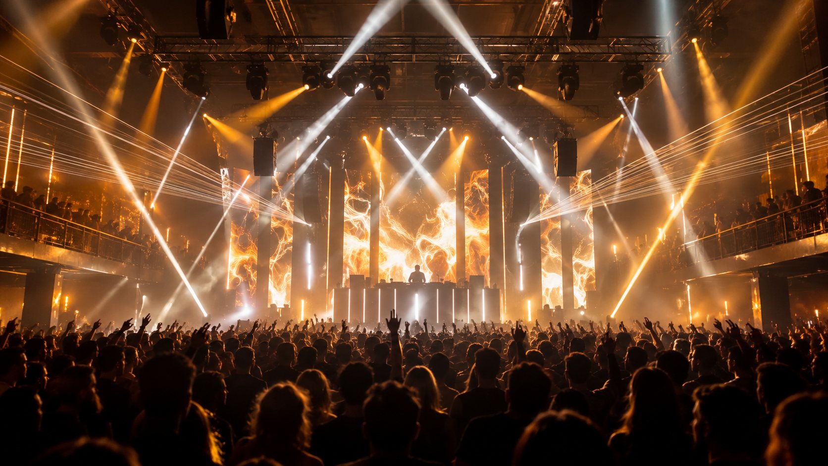 Stage with light beams and dynamic effects