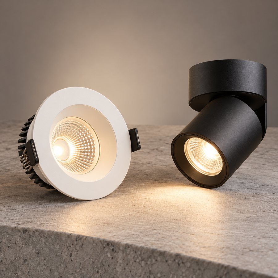 LED downlight and spotlight on stone