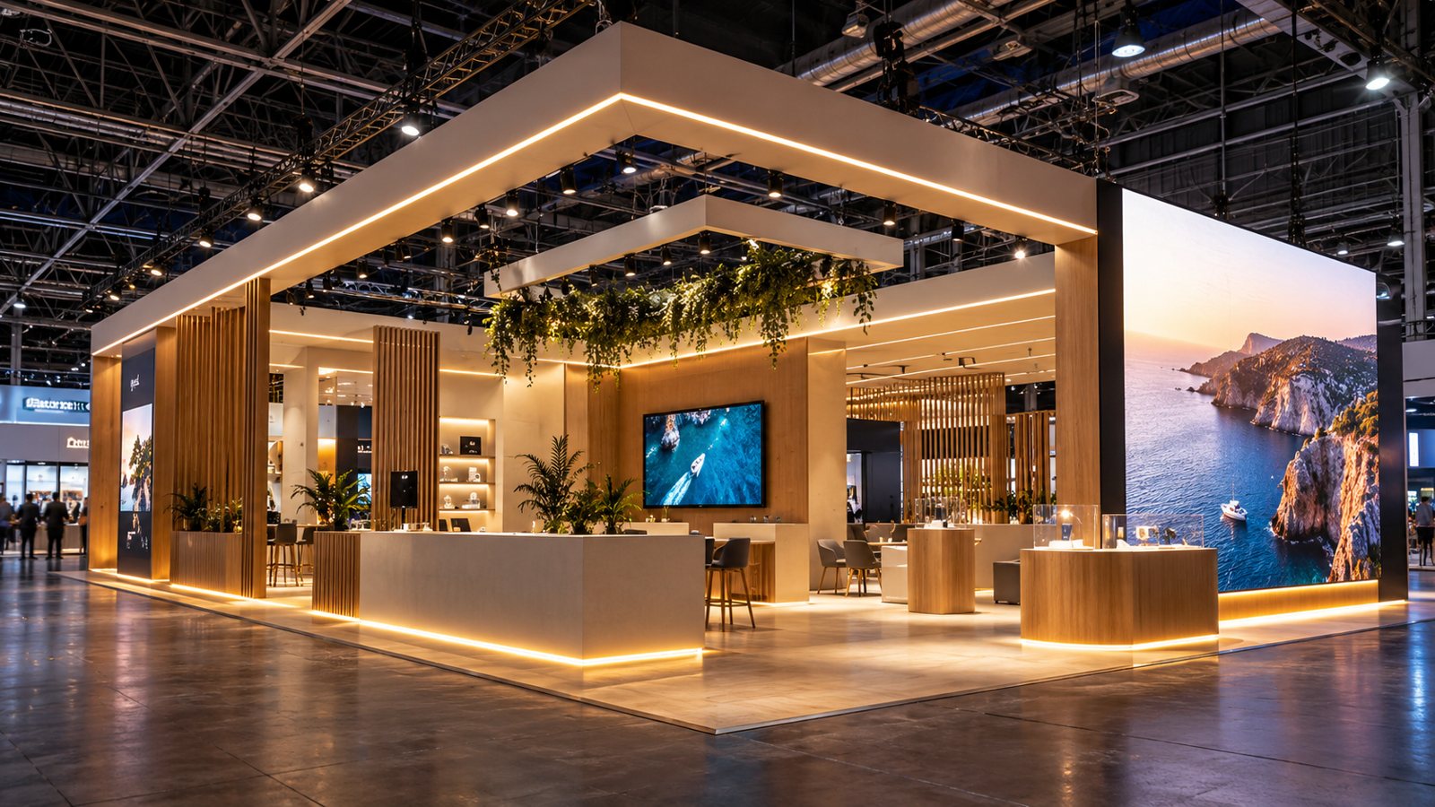 Stand with a large screen and TVs
